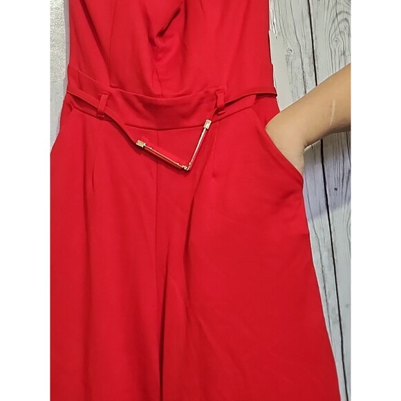 Purple Snow Jumpsuit Womens Medium Red Wide Leg Belted Sleeveless Pockets New - Picture 4 of 7